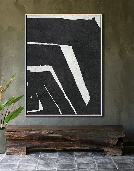 Colorful Wall Art,Black And White Minimal Painting On Canvas - Oversized Art